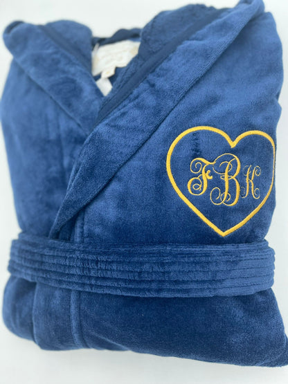 Personalized, Monogrammed, Custom, 100% Cotton Terry Velour, Luxurious, Plush Hooded Robe, Made in Turkey, One Size Fits Most / Medium