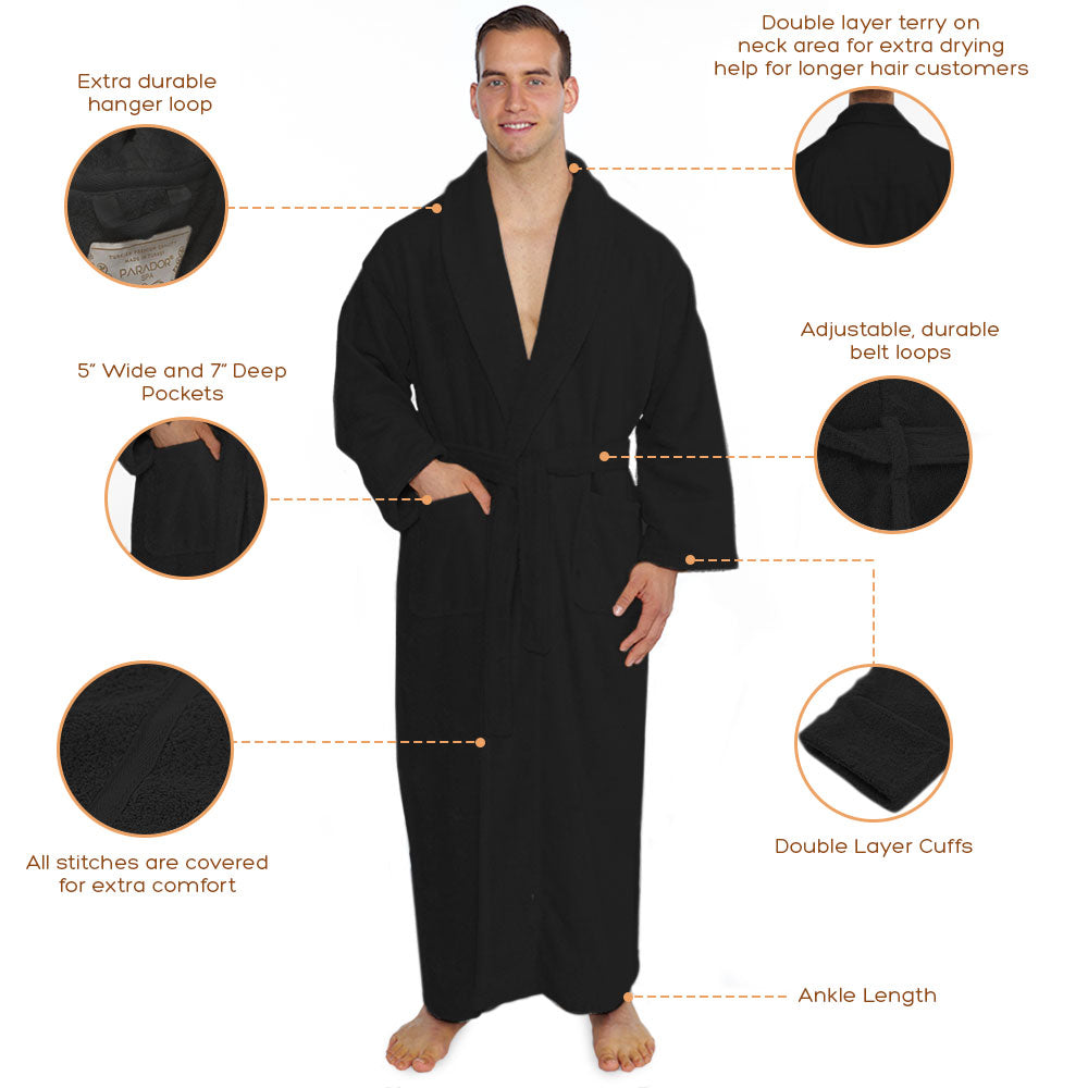 Full Ankle Length Terry Shawl Bathrobe, Made in Turkey