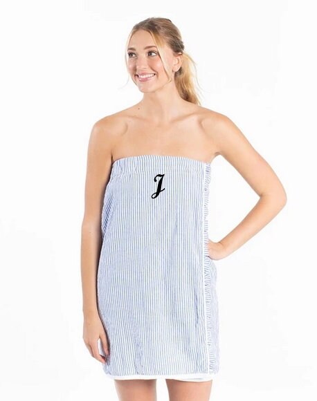 Seersucker Spa Wrap, Custom Embroidered, Bridesmaid, Graduate, Monogrammed Gift, Personalized Towel Wrap, 100% Cotton Terrycloth Sauna Kilt