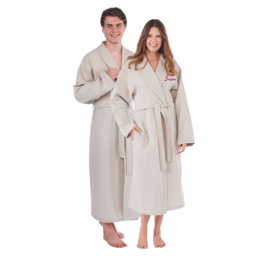 2nd Anniversary Cotton Gift for Couples, Personalized 100% Cotton Waffle Shawl Spa Robe, Bridesmaid robe, Monogrammed Wedding, Birthday Gift